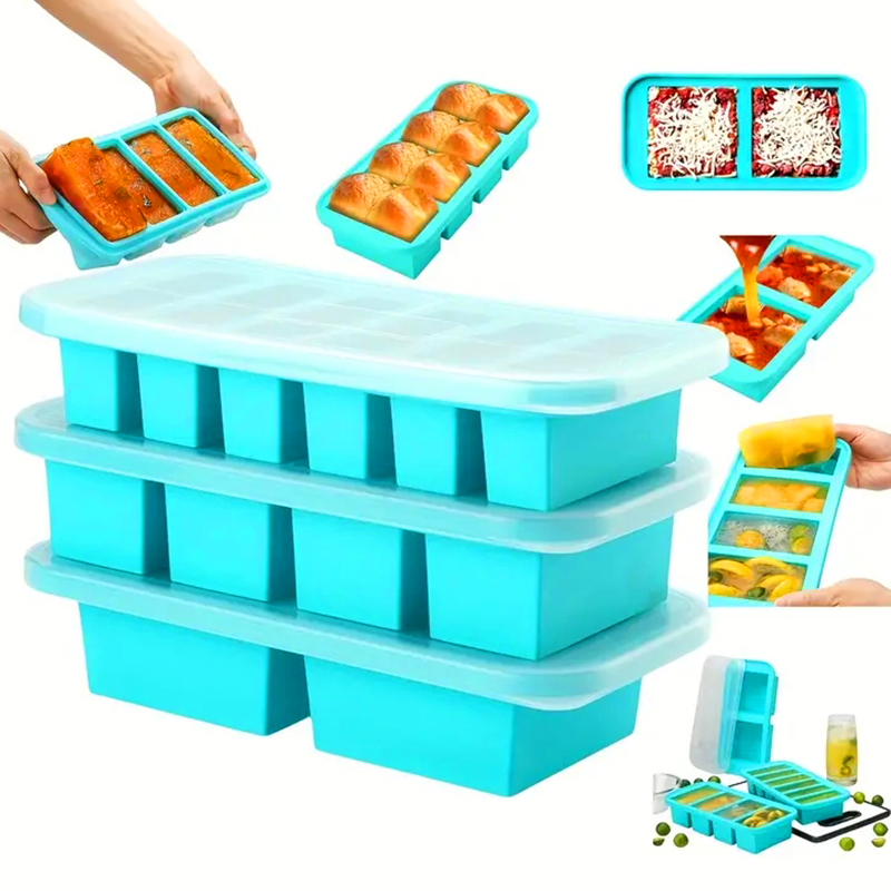 Serving Tray Mold - 뚜껑이 있는 2 또는 3구 실리콘