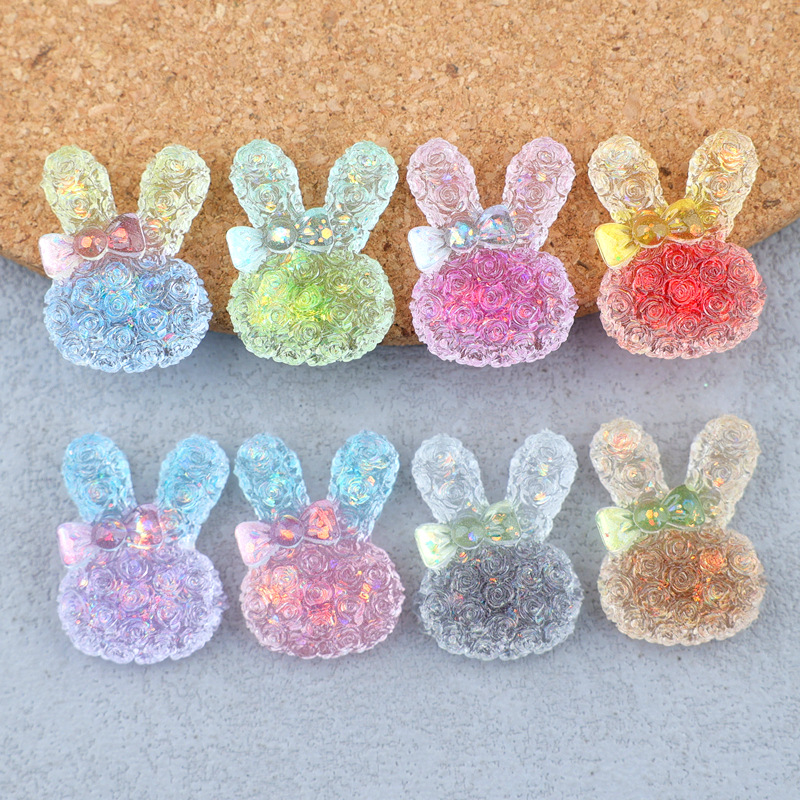 Resin Craft Material - 5PCS 18*25mm 빛나는 그라데이션 토끼 수지