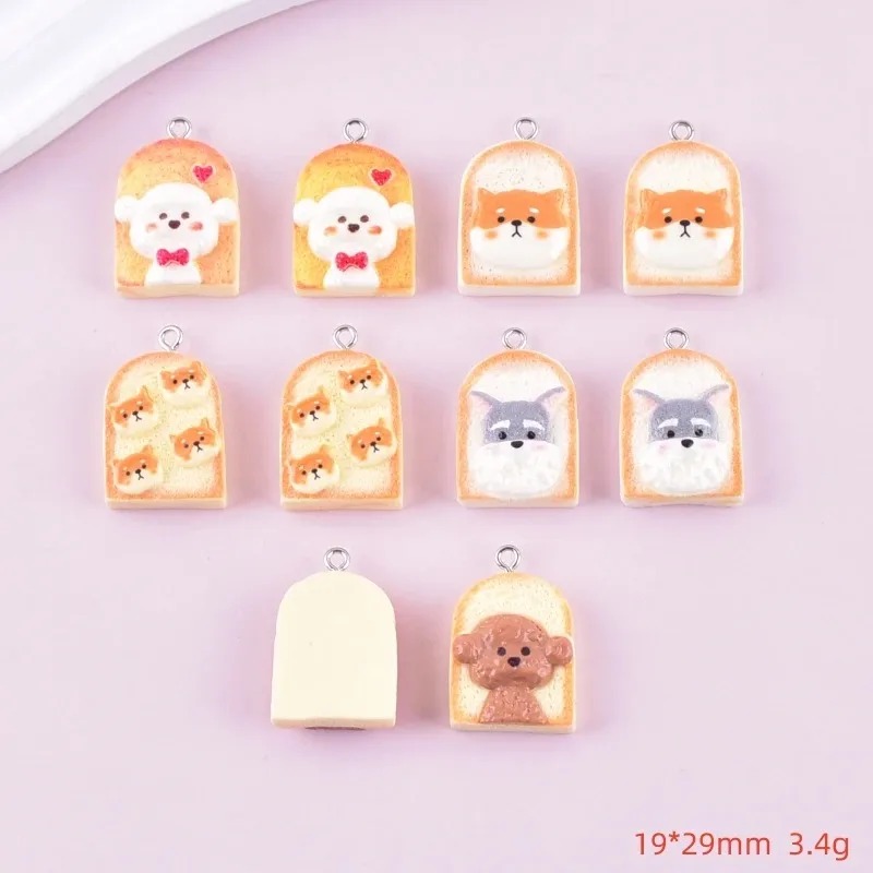 10Pcs 귀여운 토스트 개 수지 펜던트 만화 동물 참 - Resin Crafts Diy 리뷰 및 가격