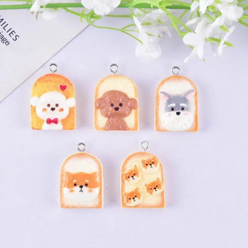 10Pcs 귀여운 토스트 개 수지 펜던트 만화 동물 참 - Resin Crafts Diy 리뷰 및 가격