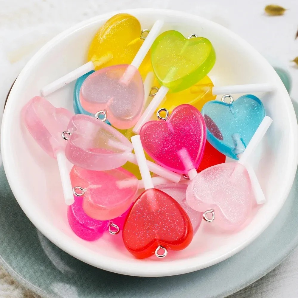 10Pcs Kawaii 반짝 이는 하트 롤리팝 수지 참 - Resin Craft Material 리뷰 및 가격