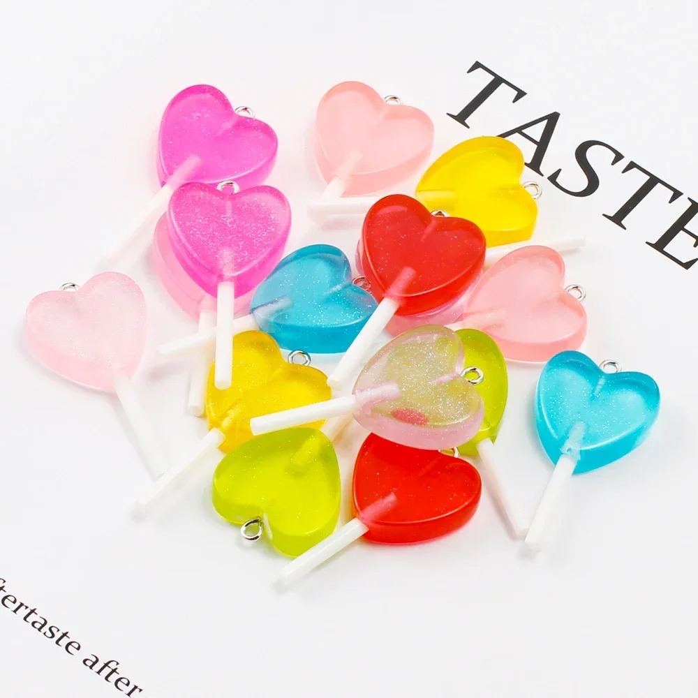 10Pcs Kawaii 반짝 이는 하트 롤리팝 수지 참 - Resin Craft Material 리뷰 및 가격