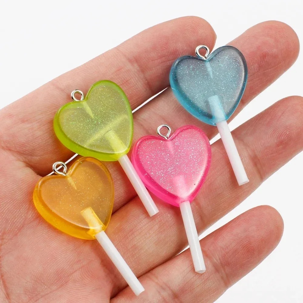 10Pcs Kawaii 반짝 이는 하트 롤리팝 수지 참 - Resin Craft Material 리뷰 및 가격